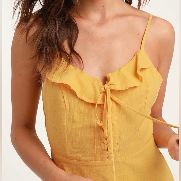 Lulus Here To Dance Yellow Lace-Up Mini Dress. New With Tags. - Picture 4 of 12